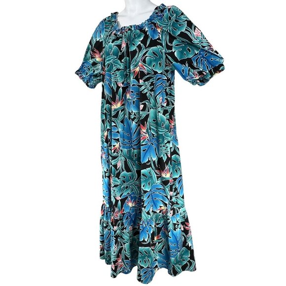 80s Hilo Hattie Womens 3X Hawaiian Maxi Dress Tropical Ruffle Hem Luau Vacation - Picture 9 of 16
